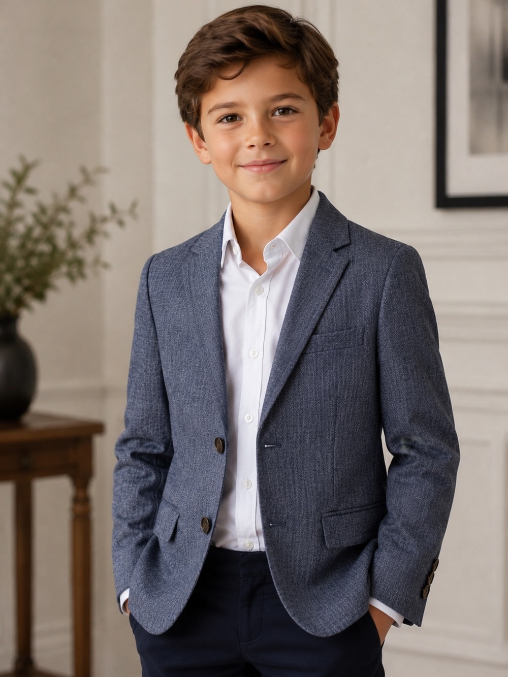 Crewcuts Chambray Blue Kids Blazer - Single-Button Notch Lapel